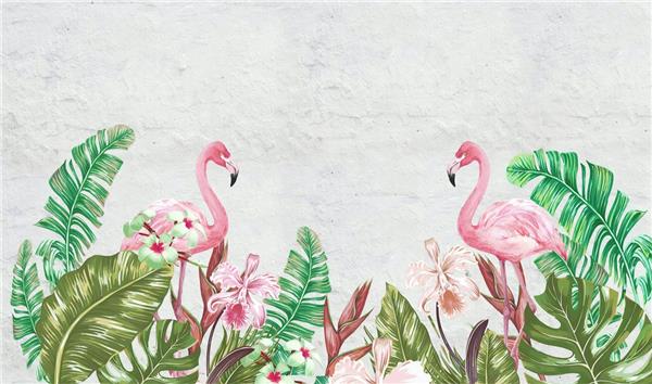 Pembe Flamingo Tropikal Desenli Duvar Kağıdı
